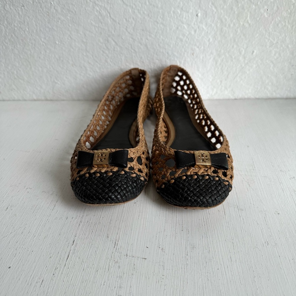 Tory Burch Carlyle Woven Leather Ballerina Flat - Picture 2 of 7
